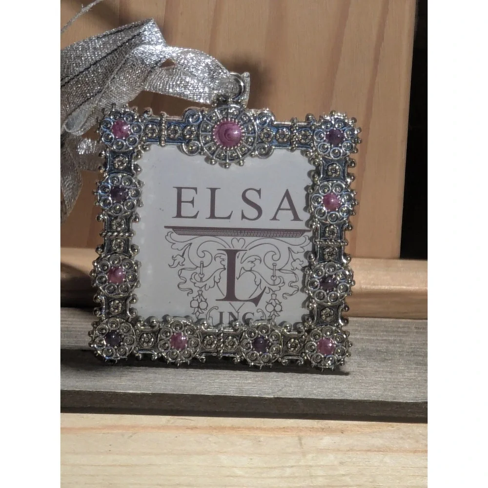Beautiful Ella L Miniature‎ Picture Frame Ornament Keepsake Jeweled Metal